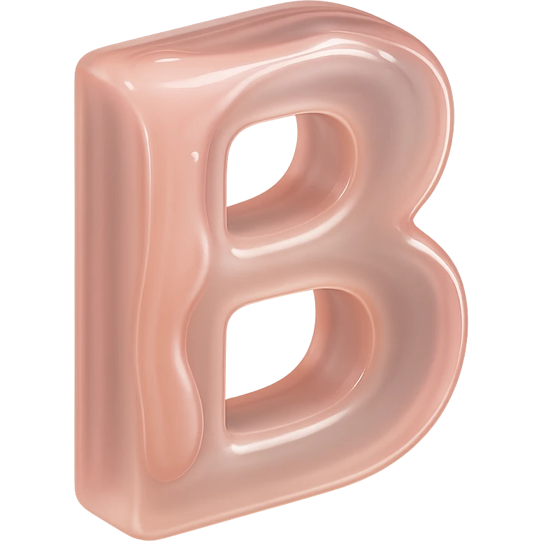 letter B with glossy, liquid skincare serum effect, pink and beige, soft glow, luxury beauty brand, elegant and feminine emoji