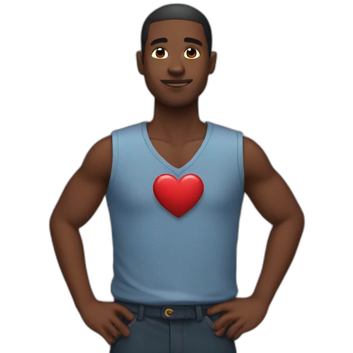 black man with heart in chest emoji