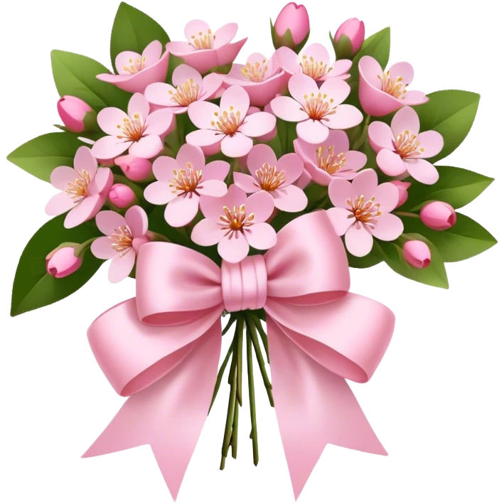 "A bouquet of small pink blossoms tied with a silky bow, gentle and delicate aesthetic."
 emoji
