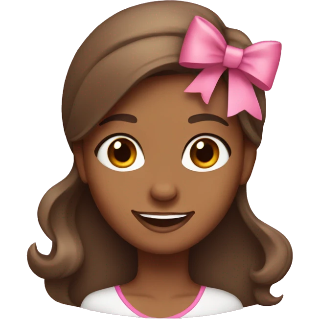 A brown girl with long wave hair smiling with a pink bow on her head emoji