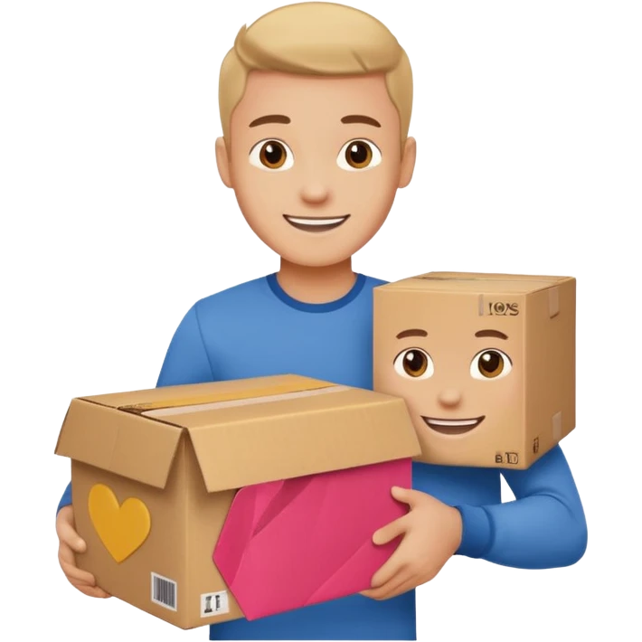 The smiling young man handed over his box. emoji