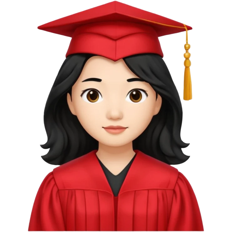 Graduate red asian black hair with wavy hair long  emoji