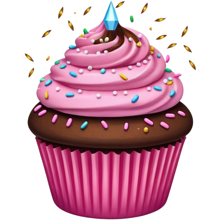 cupcake emoji with chocolate topping, pink cake base, and sparkling fairy sprinkles emoji
