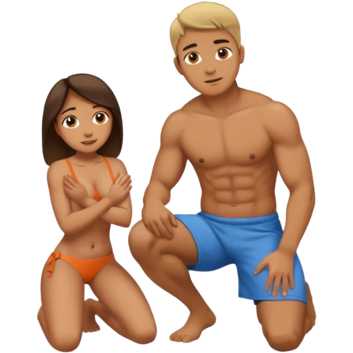 Homem de costas sem camisa,com uma mulher ajoelhada na frente dele emoji