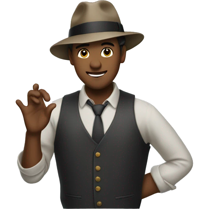 😏 wearing a fedora with a hand tipping his hat emoji