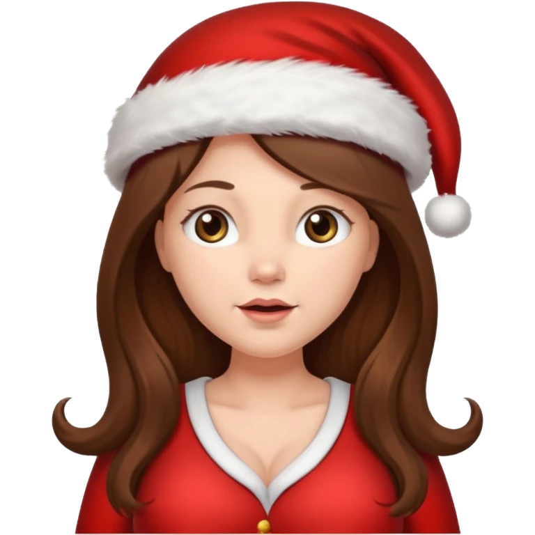 Pregnant long brown hair with Santa hat emoji