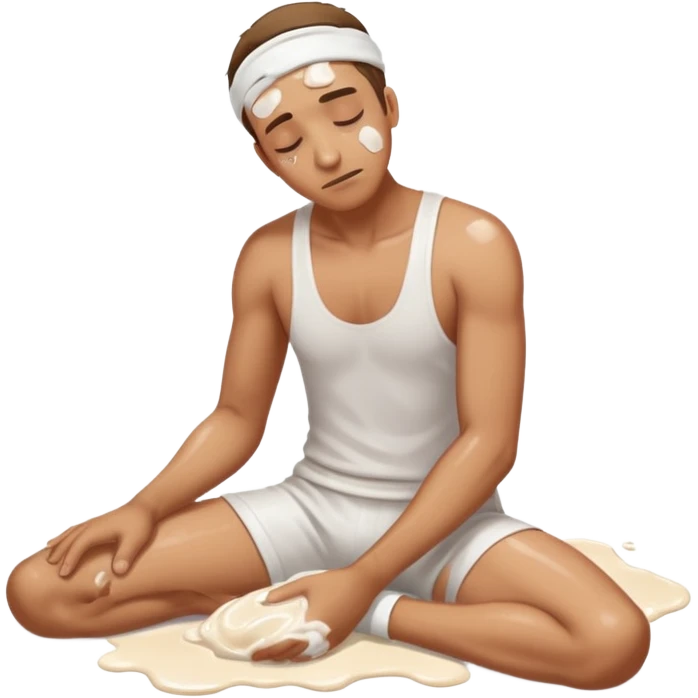 Man on the floor exhausted covered in white lotion emoji