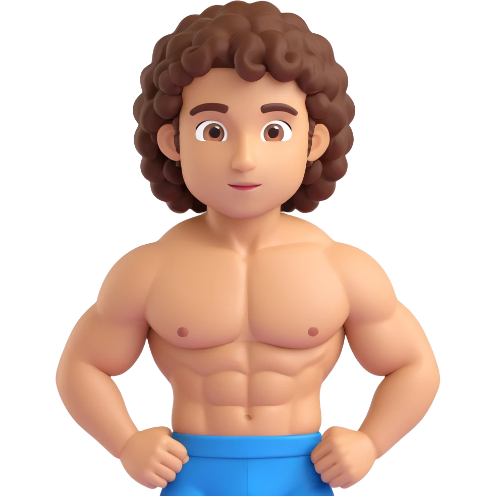 chico moreno con rulos y abdomen marcado emoji