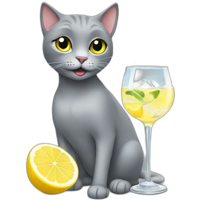 Grey Cat drinking gin tonic emoji