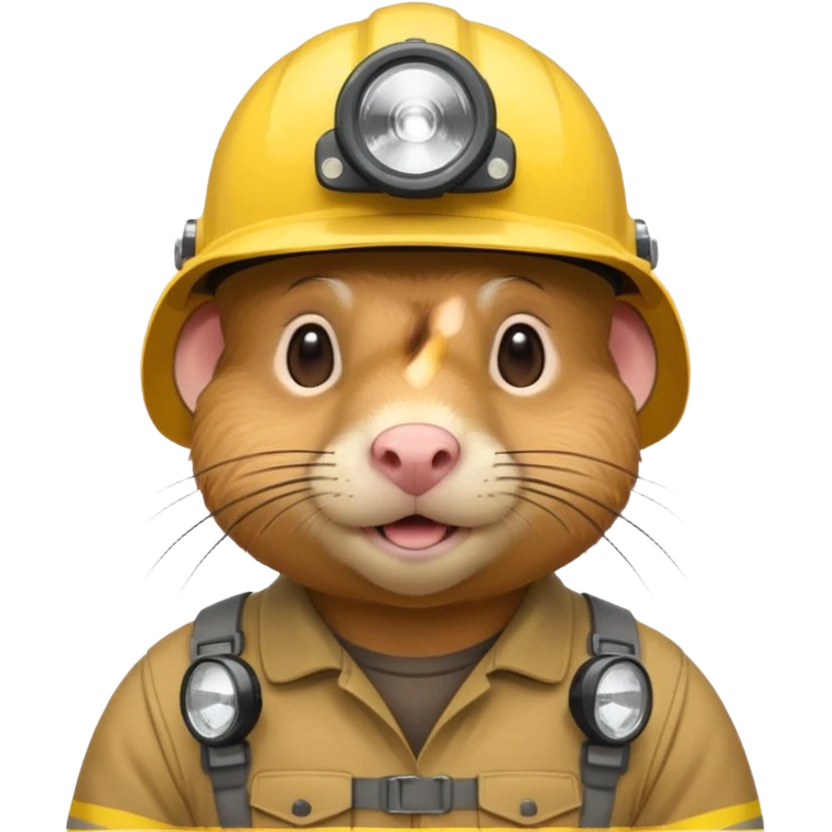 a mole rat, yellow helmet, headlamp emoji