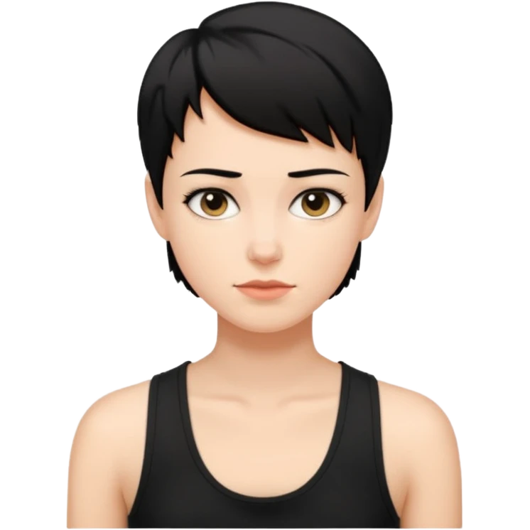 a white woman with short tomboy black hair wearing men's black tank top emoji