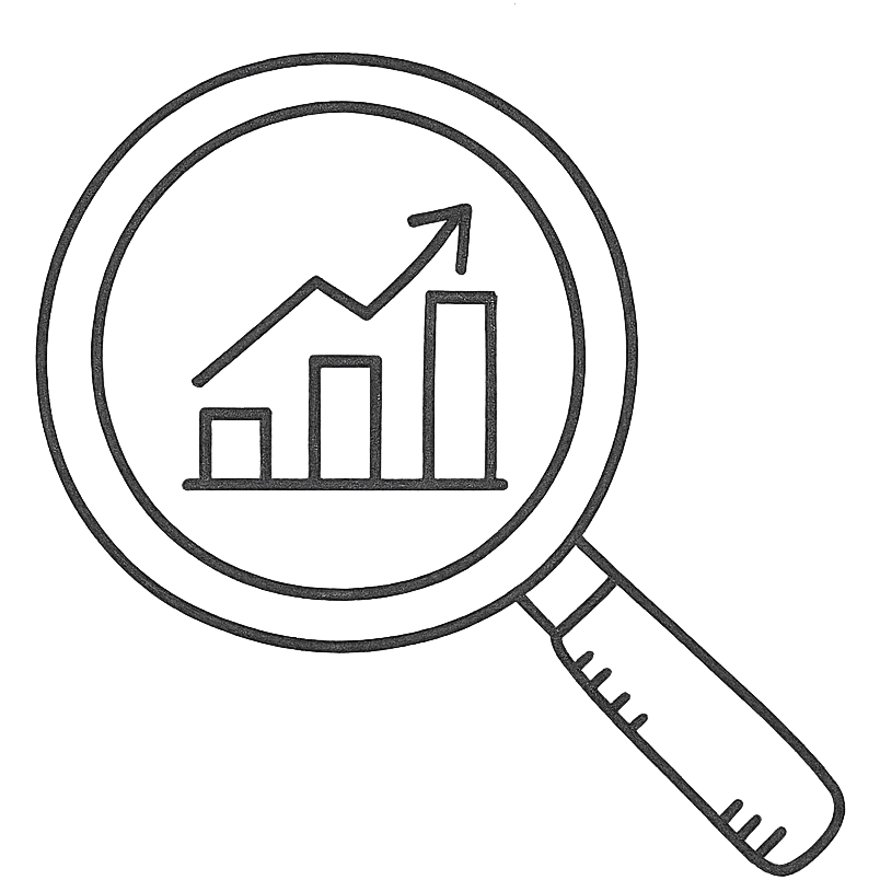 business research hand drawn outline icon with graph emoji
