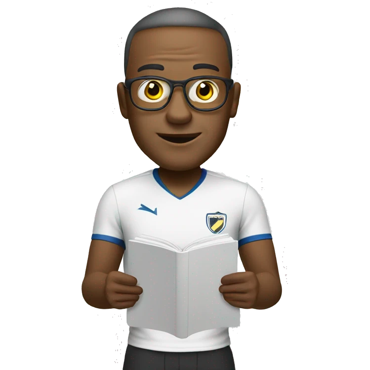 white soccer coach with eyeglasses holding a chart emoji
