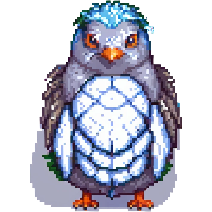 a pigeon and a hedgehog hugging, pixel art style emoji