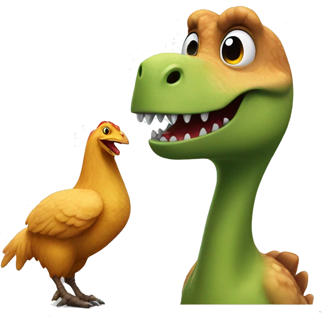 dinosaur saying hi to a chicken emoji