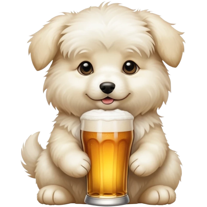 white fluffy puppy with beer emoji
