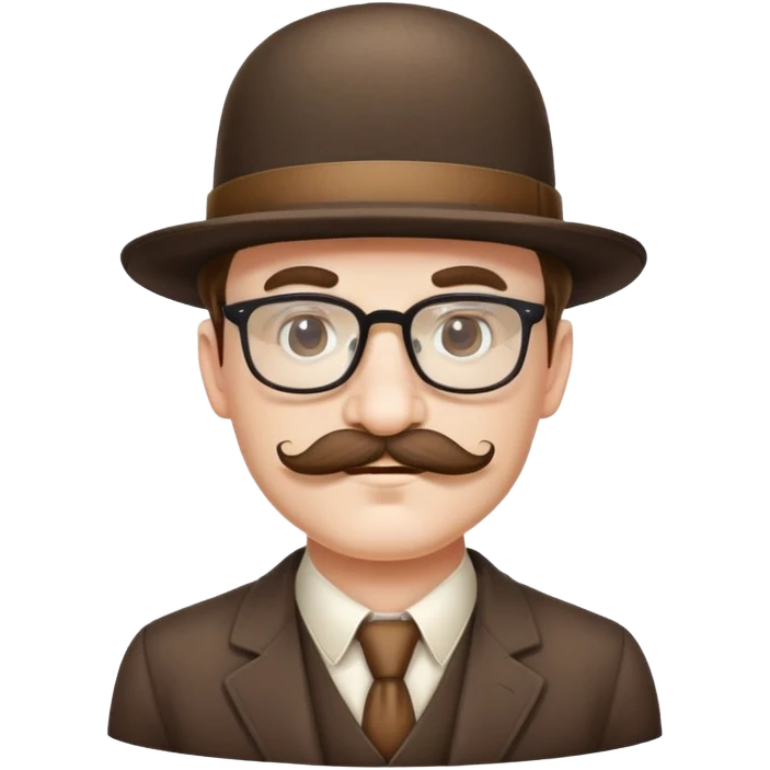 a mustachioed, full-bodied man with square glasses and a bowler hat emoji