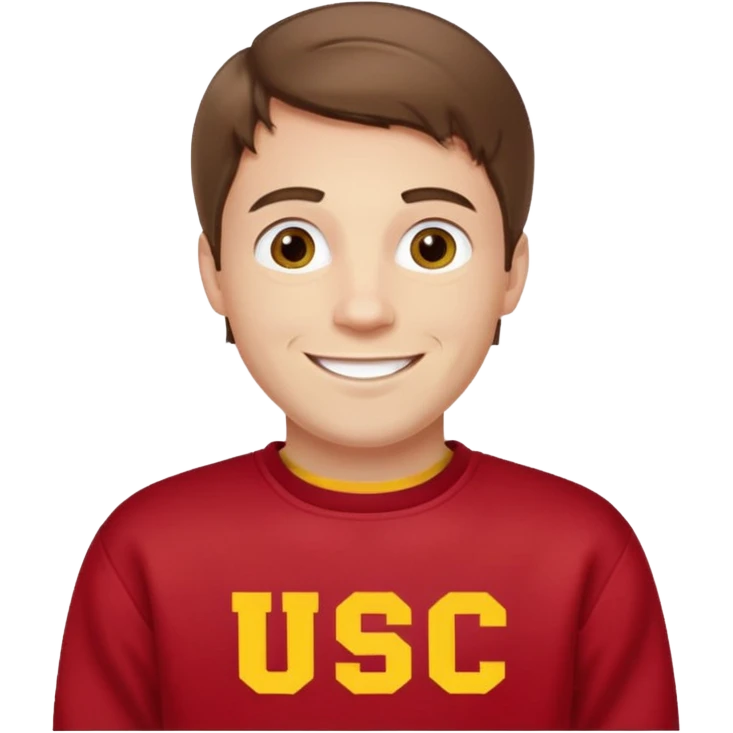 happy pale white man with brown hair in a red sweatshirt with USC in yellow letters emoji
