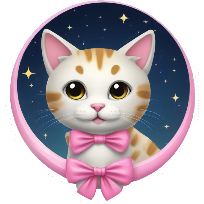 cat sitting on the moon with pink bow emoji
