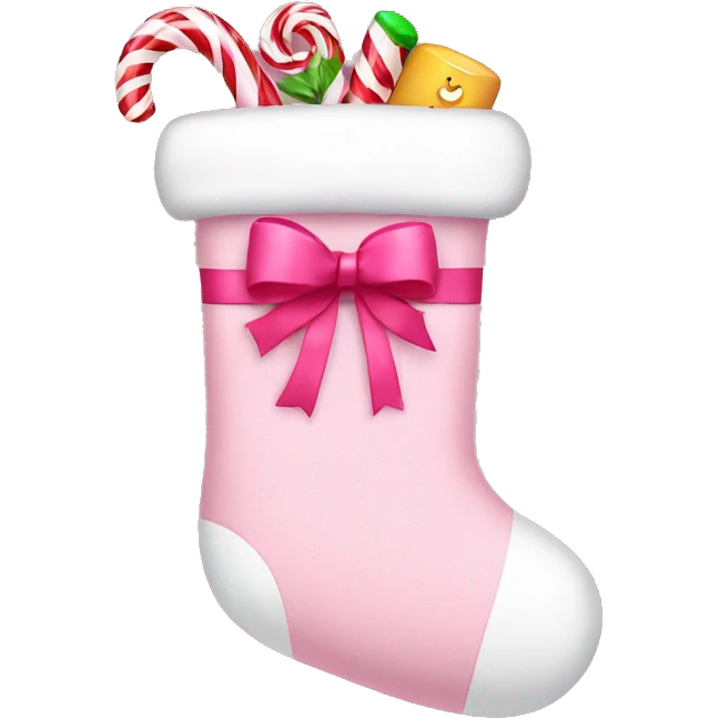 Pink Christmas stocking with candy canes emoji