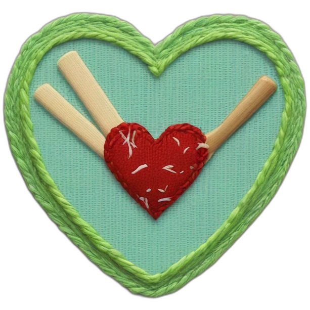 Embroidery of heart having cricket bat inside emoji