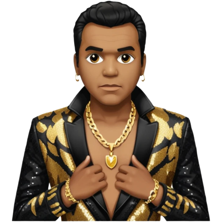 Ronald Isley with black sequin jacket, shirtless with necklace  emoji