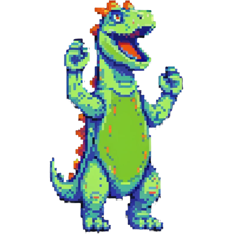 Reptar standing with arms up pixel art emoji