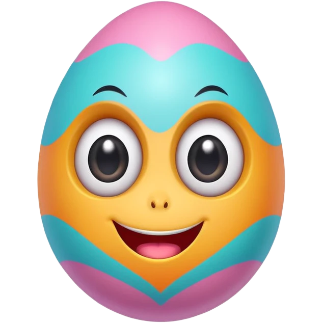 Cute colorful Easter egg character with big expressive eyes and a smiling mouth. emoji