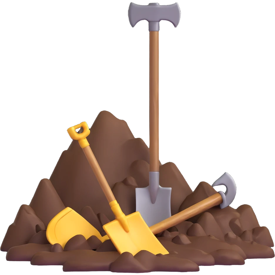 pickaxe and shovel crossed in front of a gold mine emoji