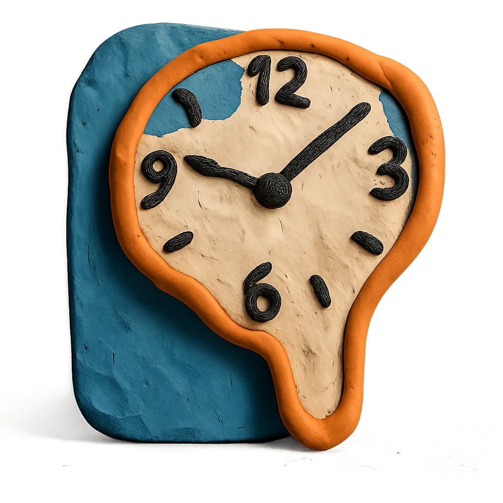 melting clock, inspired by Dali's Persistence of Memory, claymation style emoji