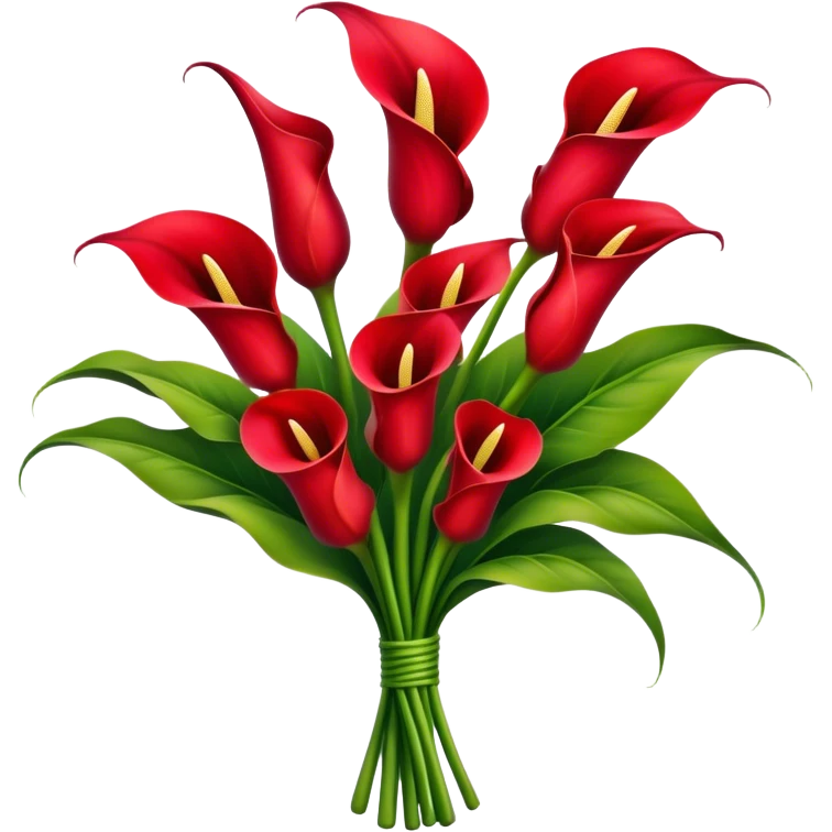 big bouquet Red Calla Lily, luxuriant, stem, leaf, bright emoji