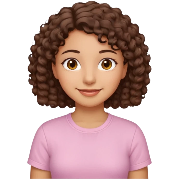 A Latina girl with brown eyes and short curly hair with a light pink shirt emoji