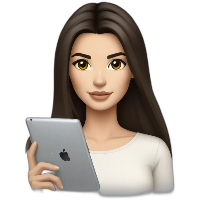 brunette Kendall Jenner with long hair holding iPad emoji