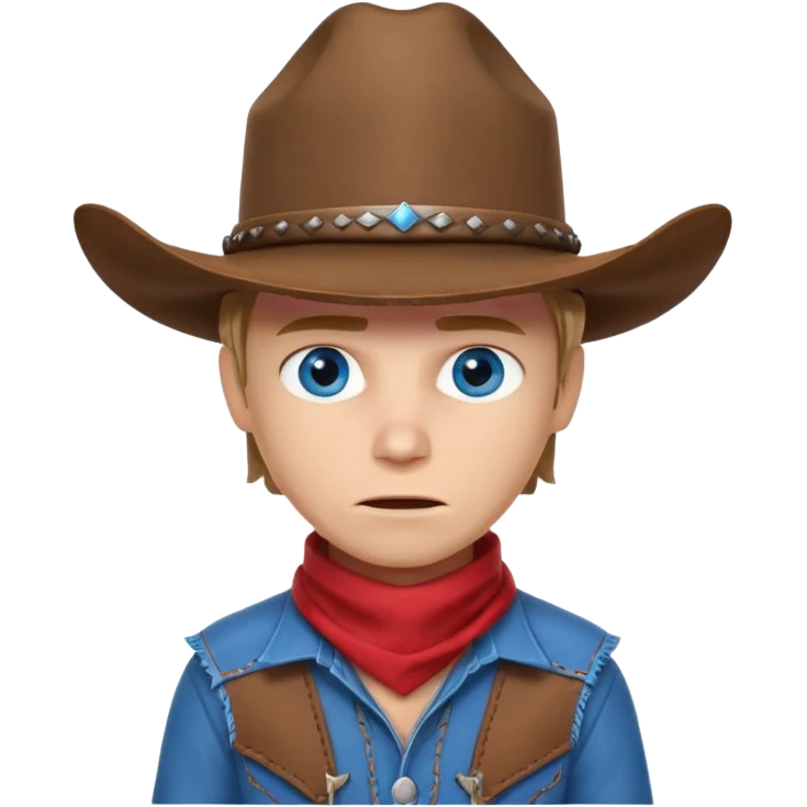 cute outlaw cowboy portrait, head and shoulders only, cowboy hat, bandana covering mouth, intense eyes, western outfit, 3D cartoon, mobile game icon style, clean background, no text, no watermark
 emoji