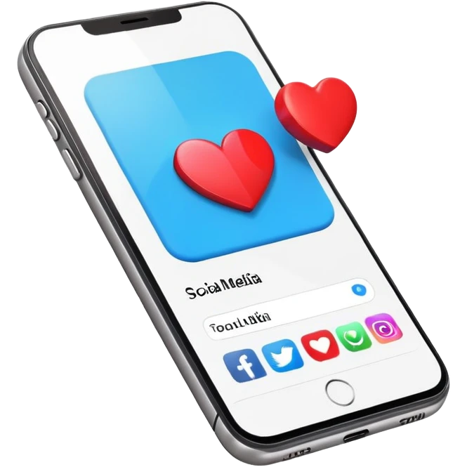  smartphone showing a colorful social media post with a heart and image icon emoji