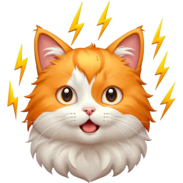 A very cute cat that got shocked from electricity, lightning around it emoji