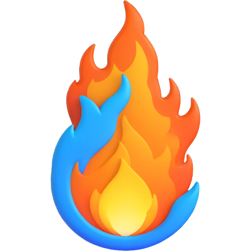simple fire emoji flame with a blue center emoji