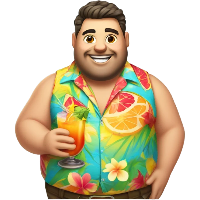Fat guy in hawai shirt and fancy drink emoji