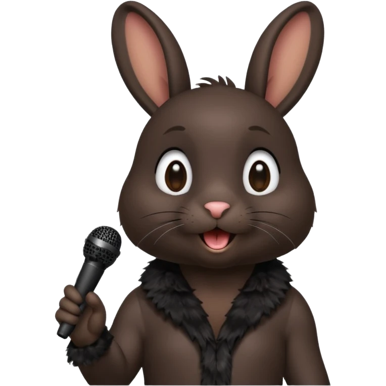 black bunnie singing , holding mic emoji