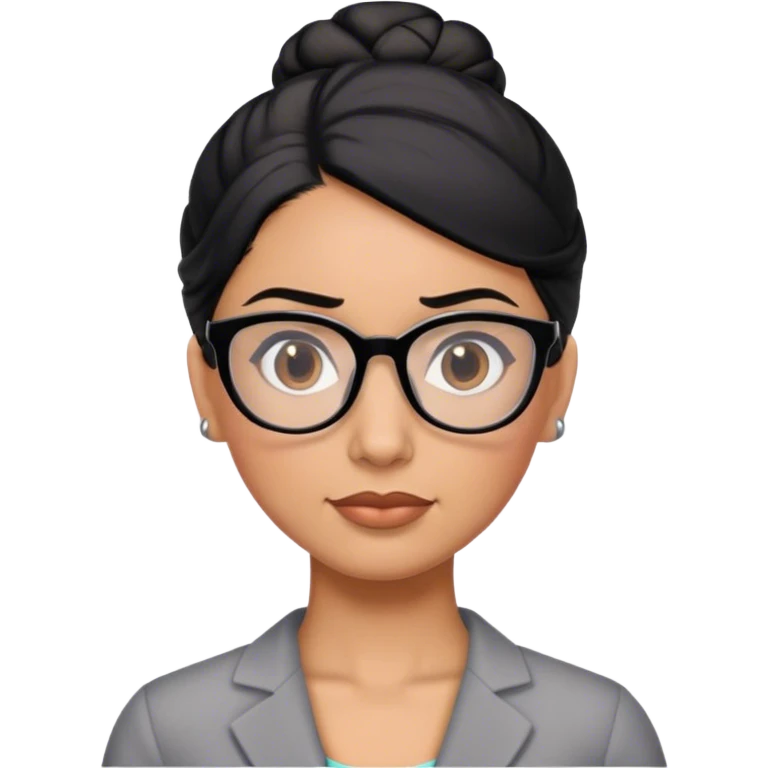 hispanic teacher with black hair in a updo bun, wearing gray glasses emoji