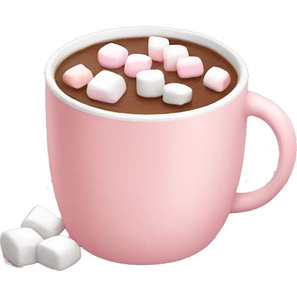 Light pink mug with hot chocolate and marshmallows on top  emoji