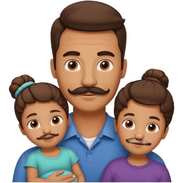 brown family with mom dad teenage daughter toddler son and baby. moms hair is in a bun and dad has a mustache and beard emoji