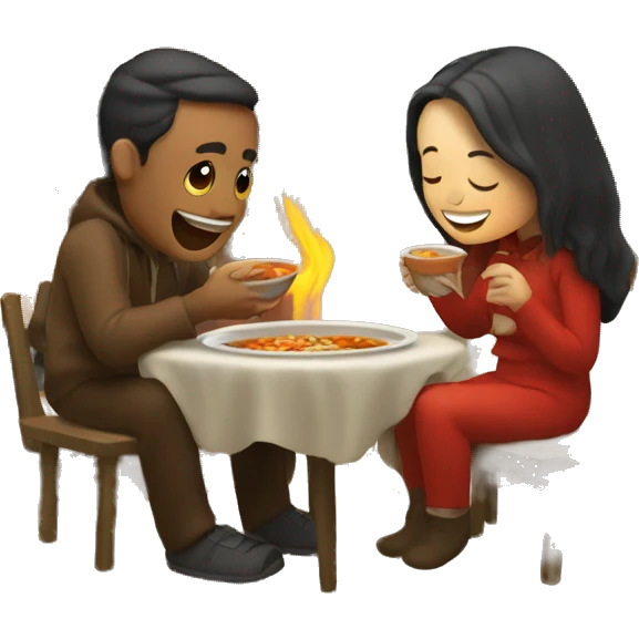 A couple enjoying soup by a fireplace emoji
