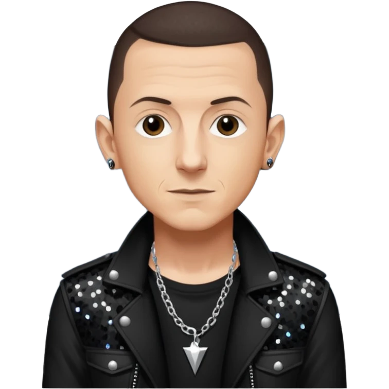 Chester Bennington with dark brown hair, black sequin tour outfit emoji