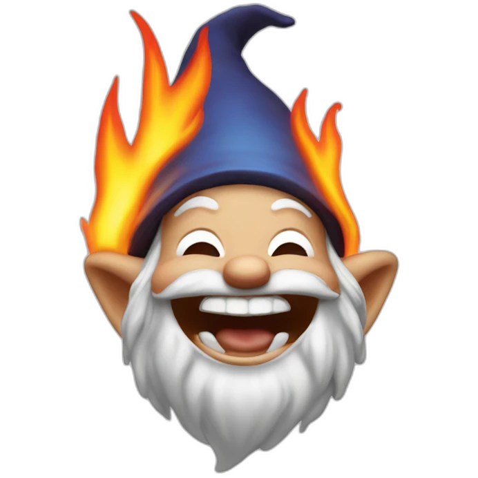 Gnome laughing while head is on fire emoji
