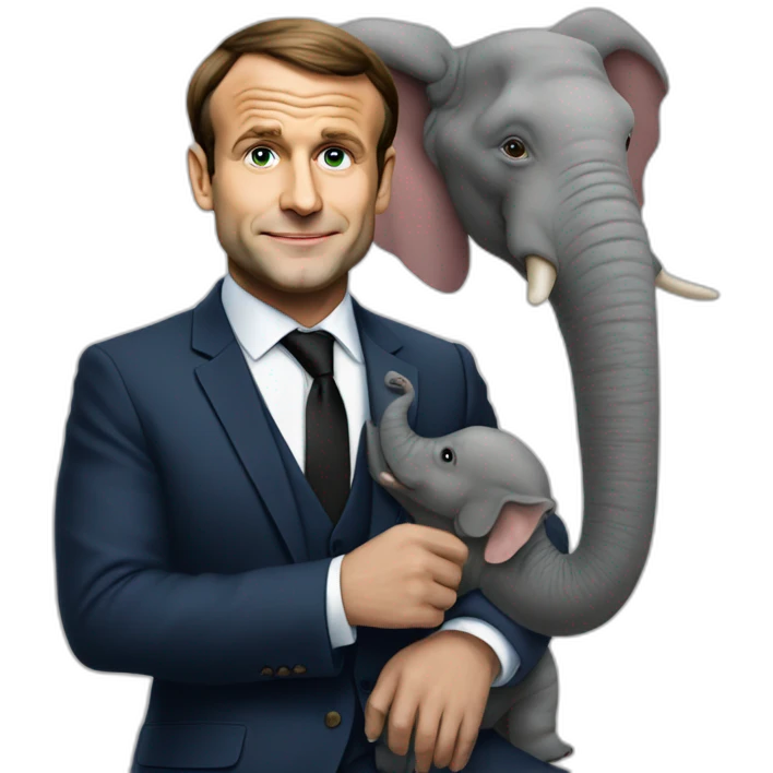 Macron sur un éléphant emoji
