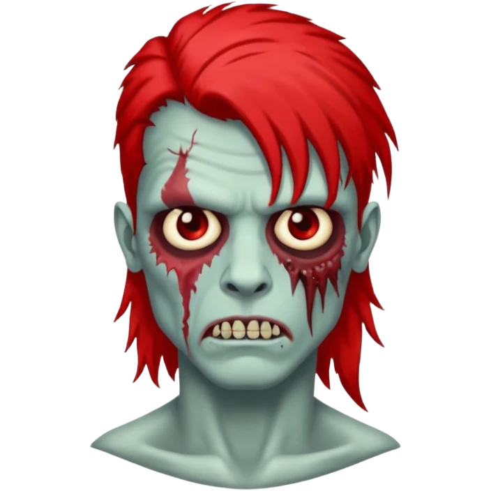 de um zumbi usando mullet que na raiz do cabelo é vermelho e na ponta do cabelo é preto e com um piercing na sombrancelha emoji