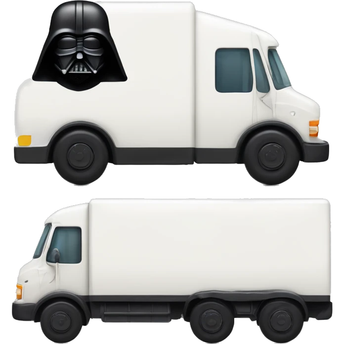 Side view of 1976 very long mail delivery truck shaped like Darth Vader’s body  emoji