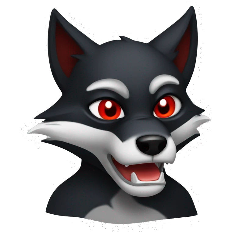 angry black fox with red outlines and white mouth and red eyes emoji