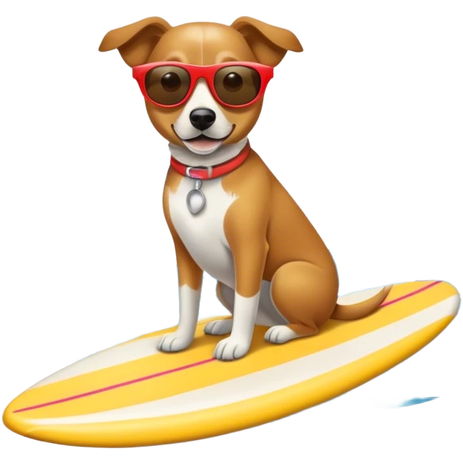 Hund mit Sonnenbrille reitet eine krasse Welle mit einem Surfbrett emoji